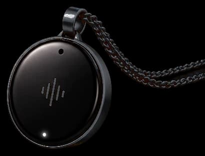 The deHertz pendant in Midnight Black — a black medallion on a fine chain