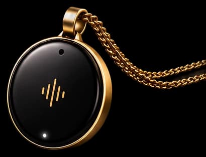 The deHertz pendant in Gold Edition — a black medallion on a fine chain